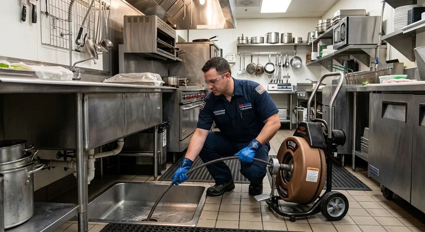 Commercial drain cleaning service in a restaurant kitchen in Springdale